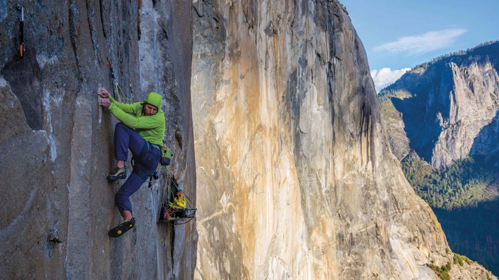 Tommy Caldwell climbing on the Dawn Wall