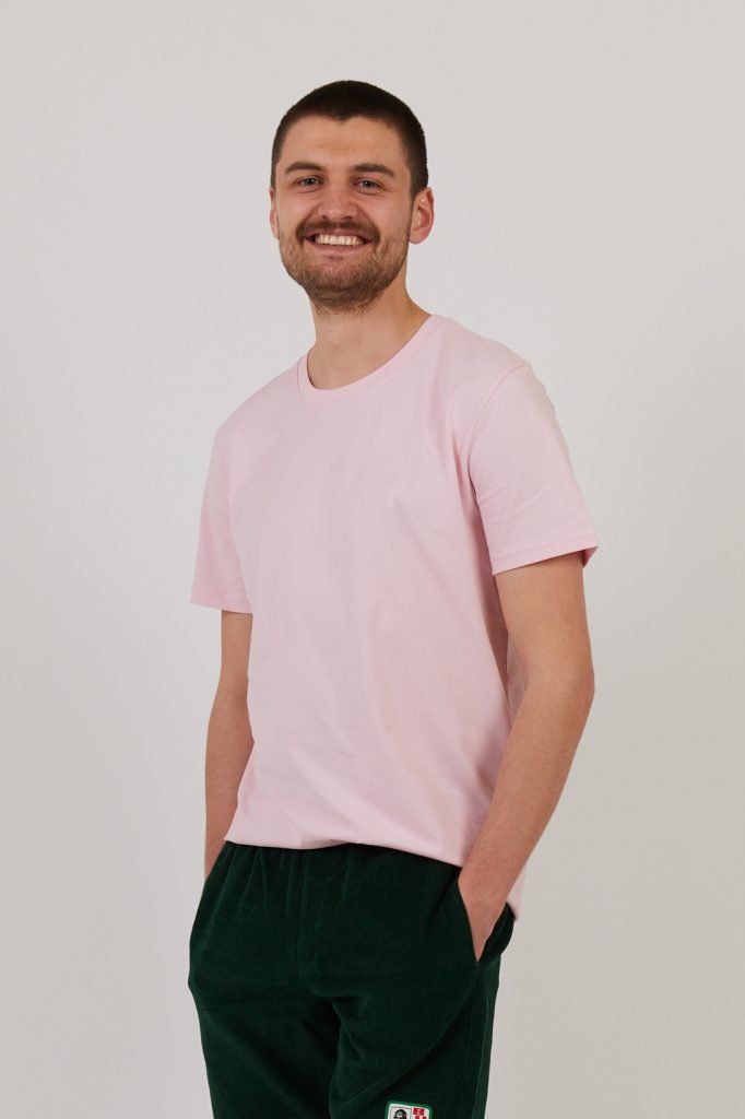 Ethical men's t shirts | Goose Studios pink t shirt