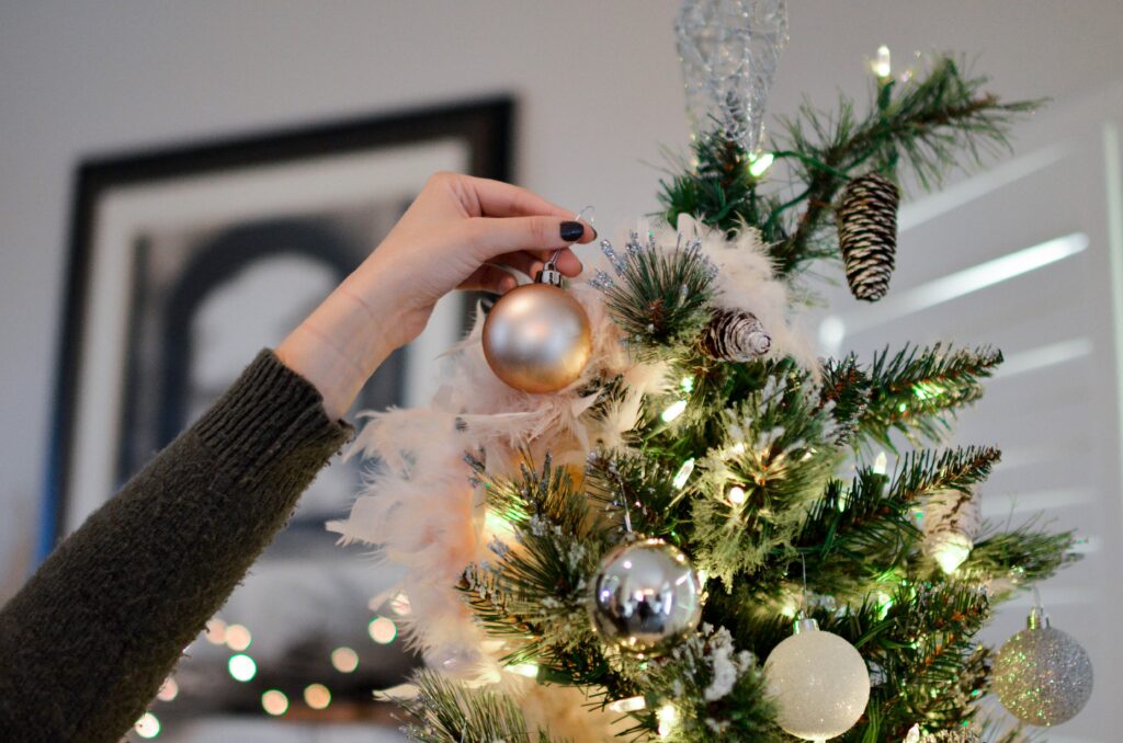 Decorating a Christmas tree