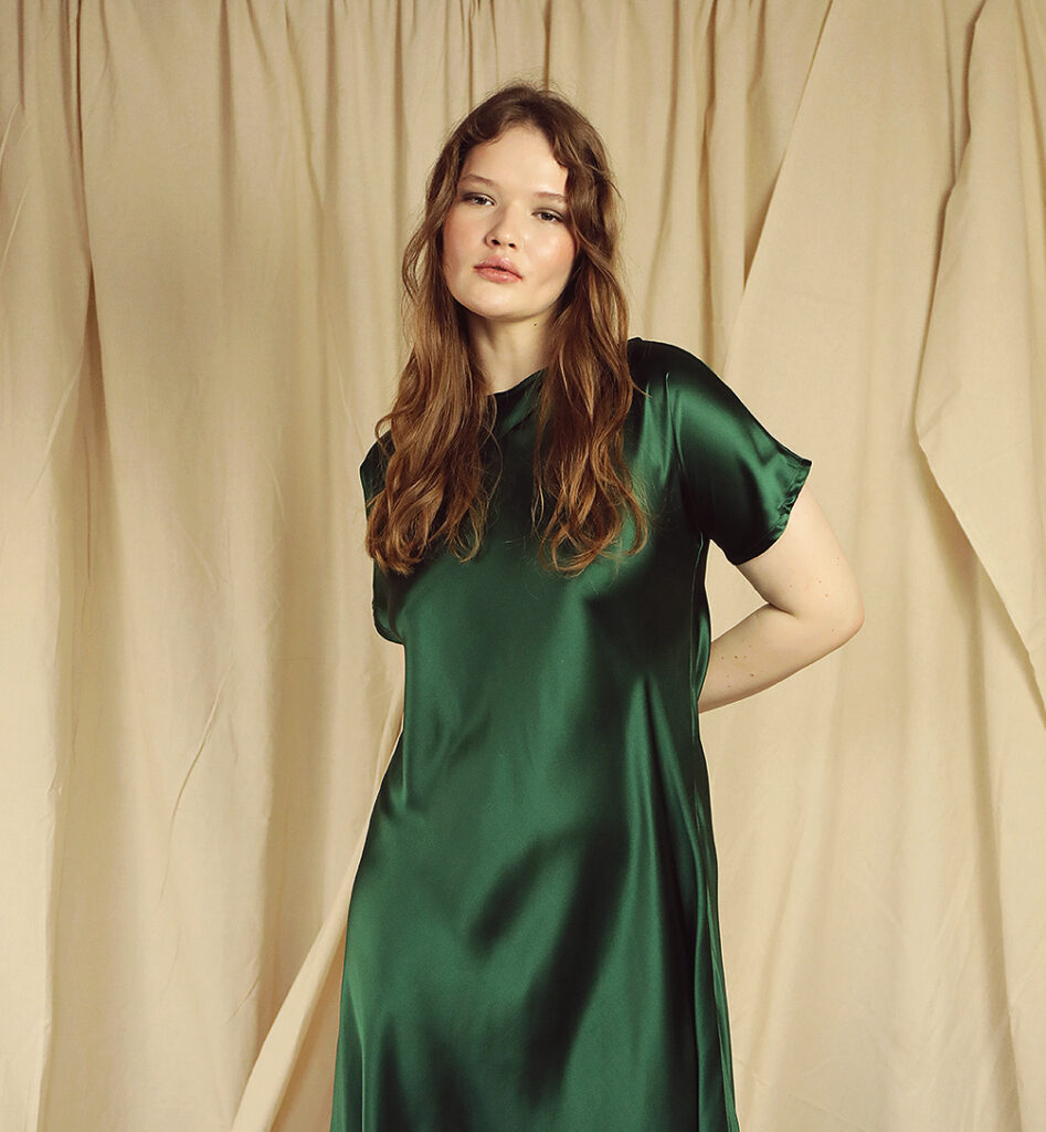 Lora Gene silk green sustainable dress