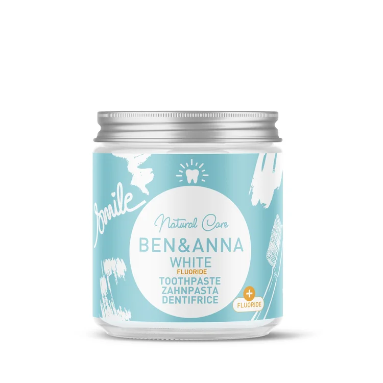 Ben and Anna toothpaste white fluoride jar