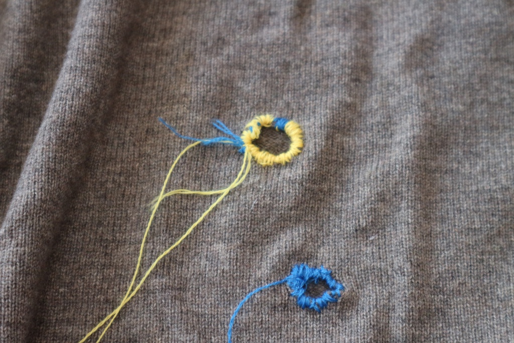 Visible mending: yellow and blue