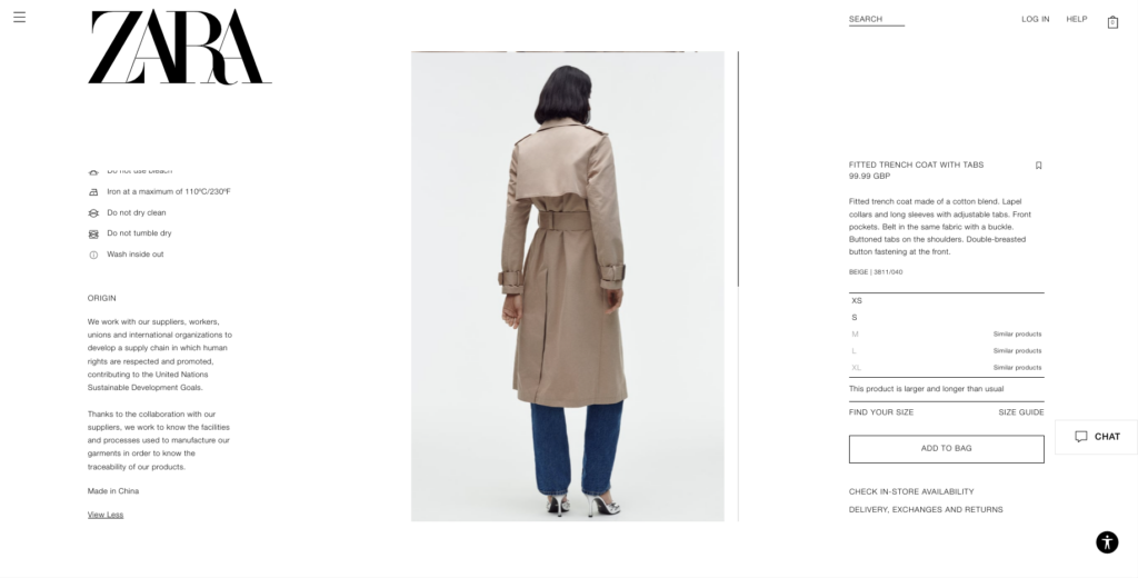 Zara Trench Coat online website | How sustainable is Zara