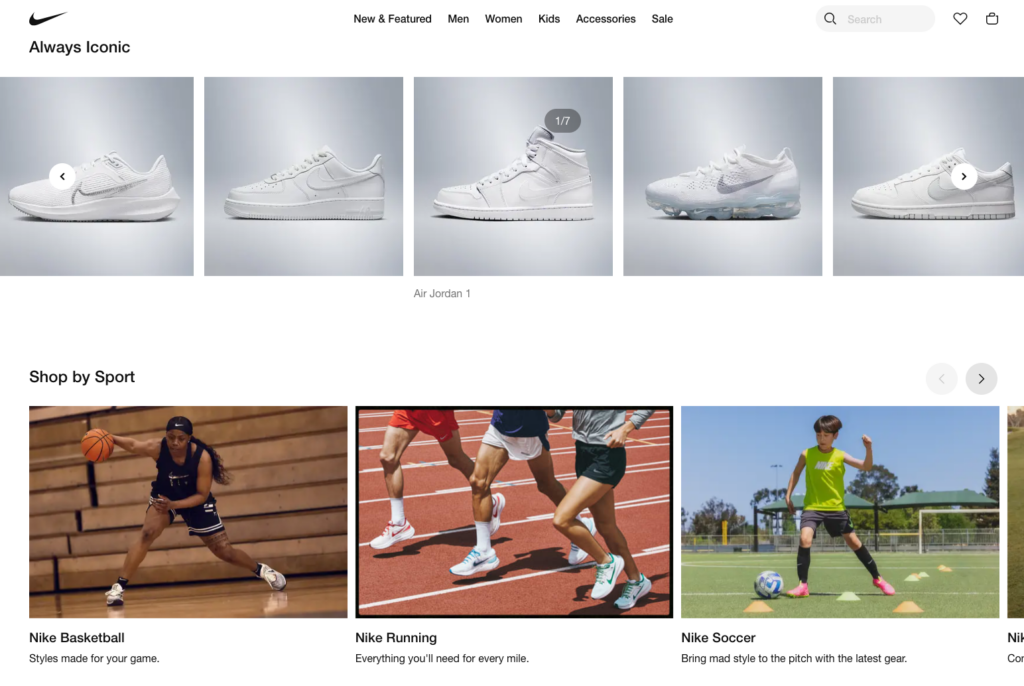 Nike's website | Shopping pages