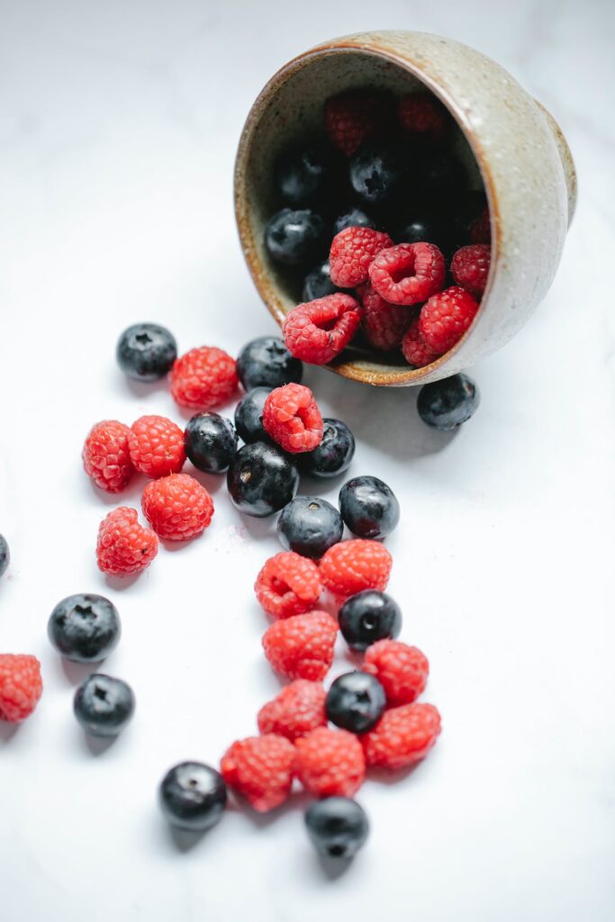 Raspberries and Blueberries