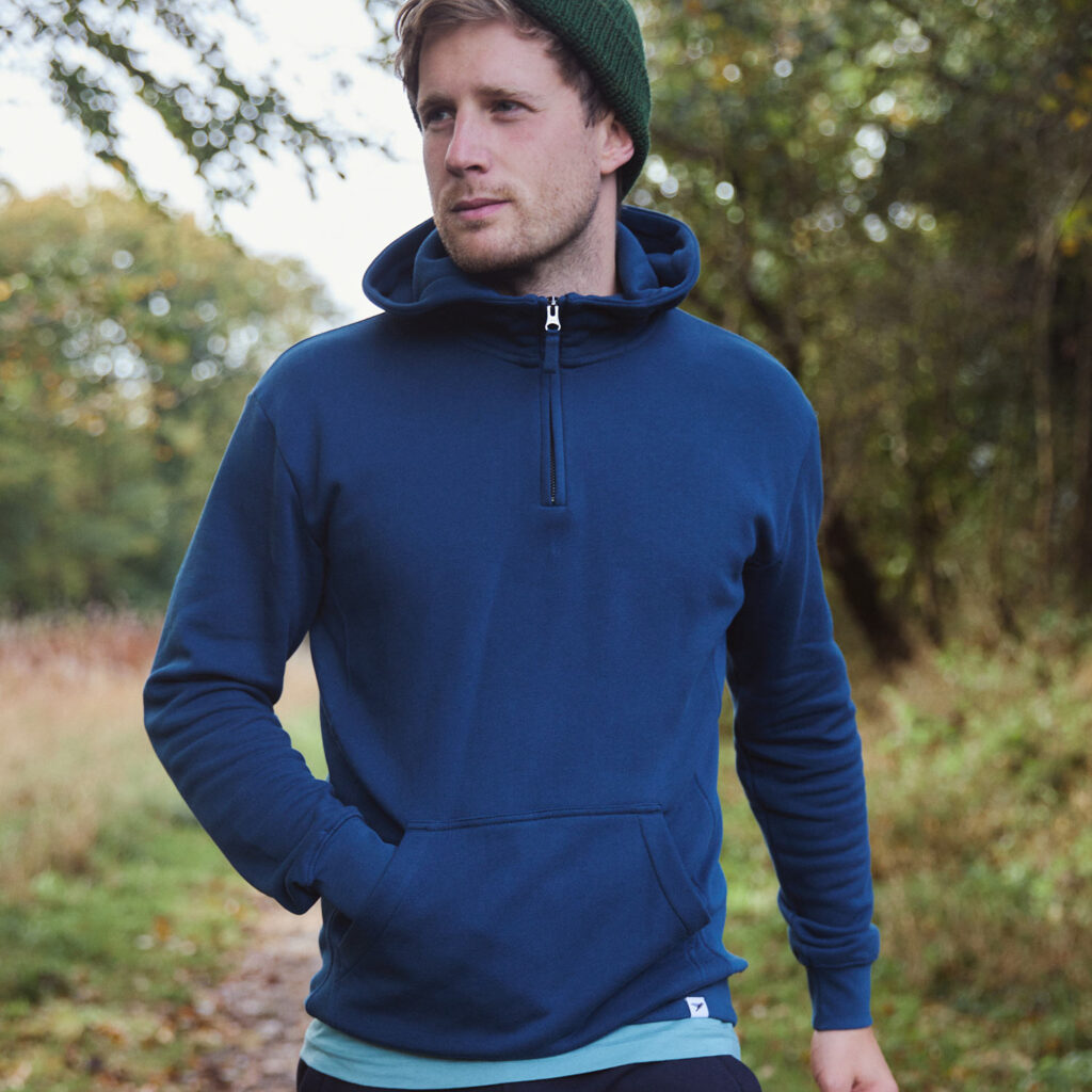 Silverstick-Mens-Organic-Cotton-Quarter-Zip-Hoodie-Birling-Majolica-Blue