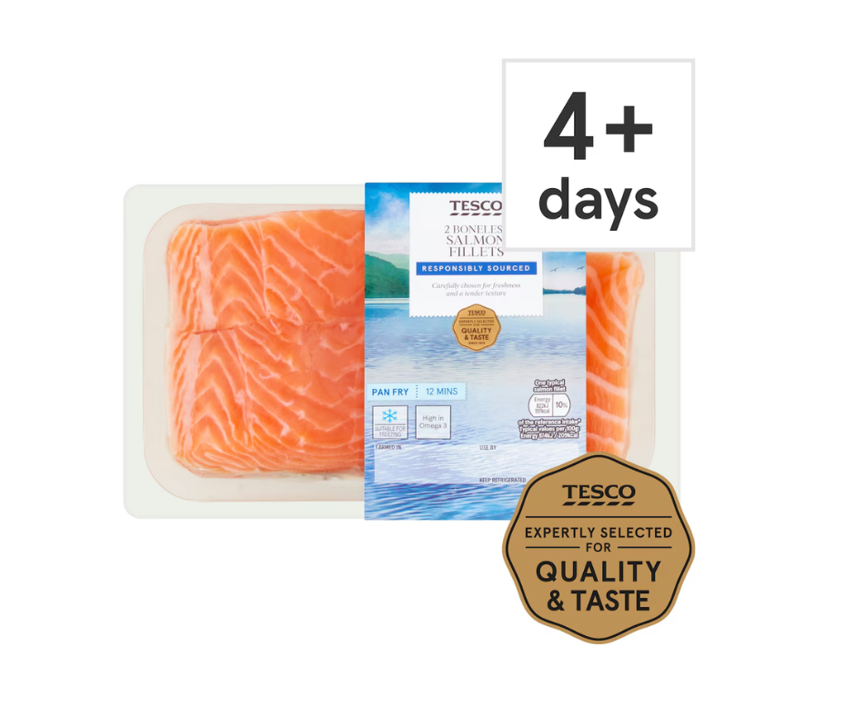 Tesco packet of salmon saying "Responsibly sourced"