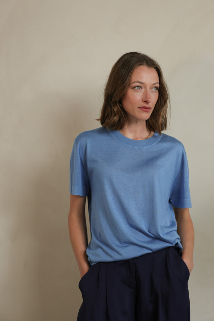 Lora Gene azure lux silk knitted tee
